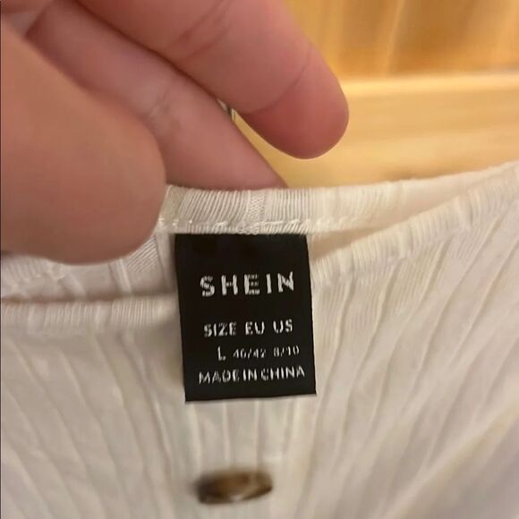 SHEIN White and Navy Romper with Button Detail - Picture 2 of 8